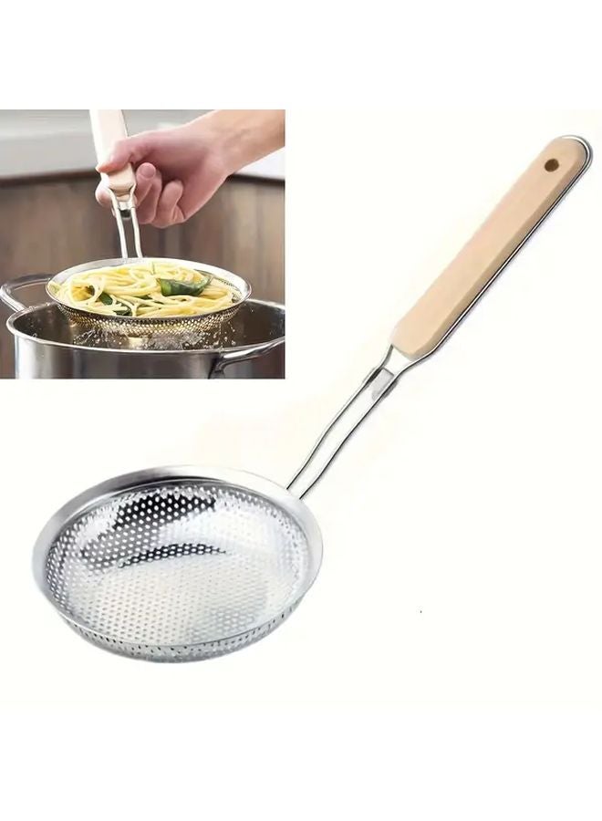 Stainless Steel Skimmer Spoon With Wooden Handle For Noodle Basket Grease Strainer - Image 1